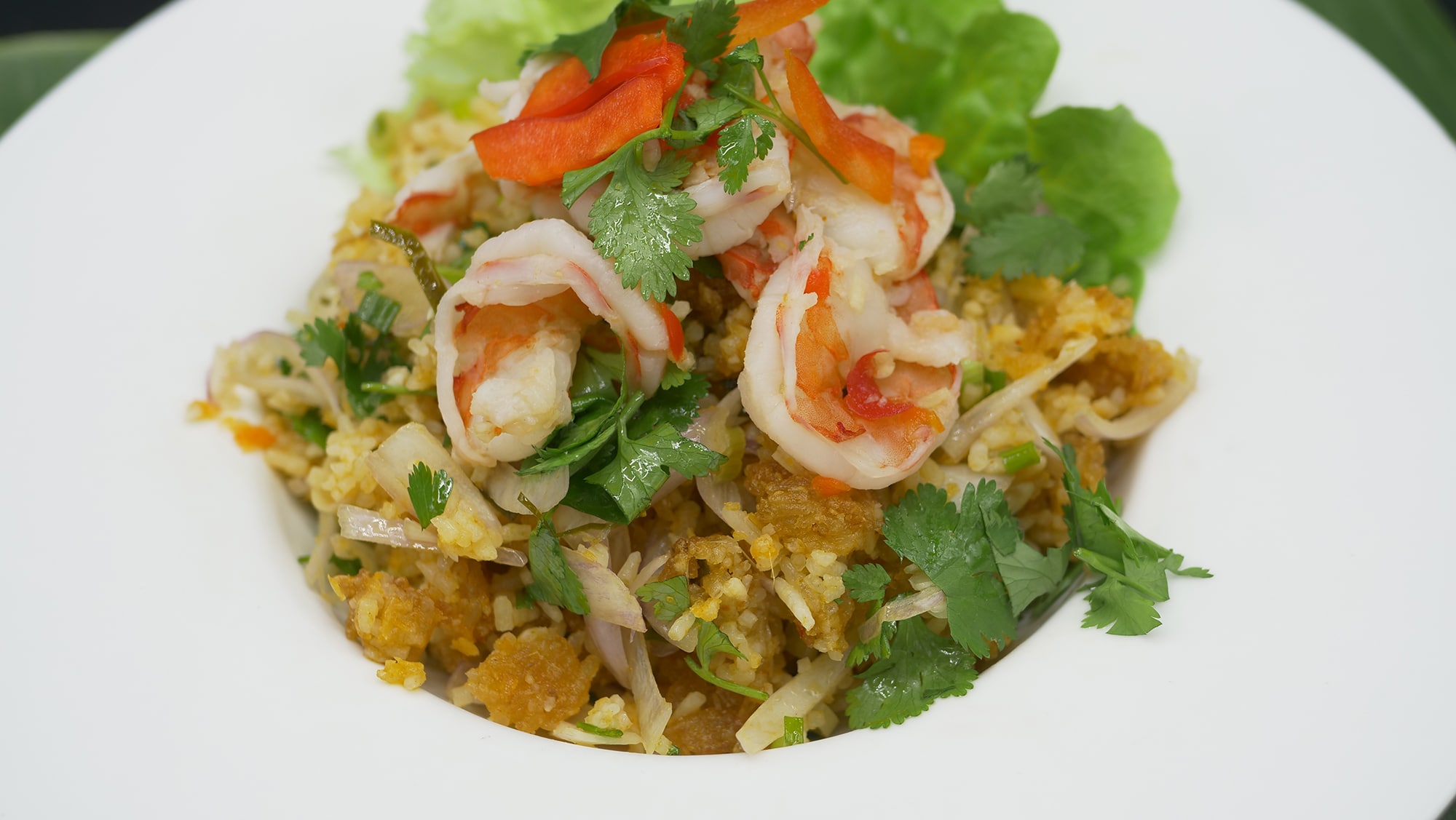 Cuisine Thailandaise | Salade riz gluant grillé crevettes | Restaurant Paris